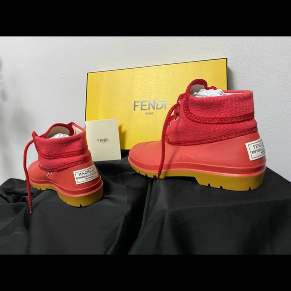 Fendi AUTHENTIC Women Ankle Rain Boots, Red